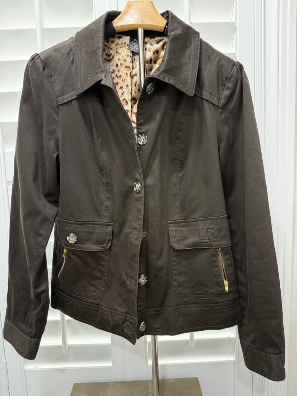 Autograph Dark Brown Utility Jacket with Leopard Lining